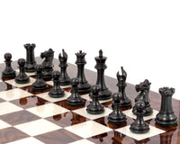 Black Sovereign Luxury Chess Set featuring Staunton chessmen on Italian chess board handcrafted from solid hardwoods and high-grade ebony pieces.