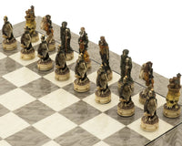 Zombie and Grey Ash Deluxe Chess Set with hand-painted resin pieces on glossy grey ash burl board
