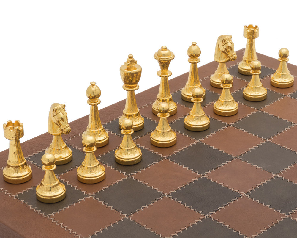 Das Messina Gold und Silber Italienisches Leder Luxus-Schach-Set