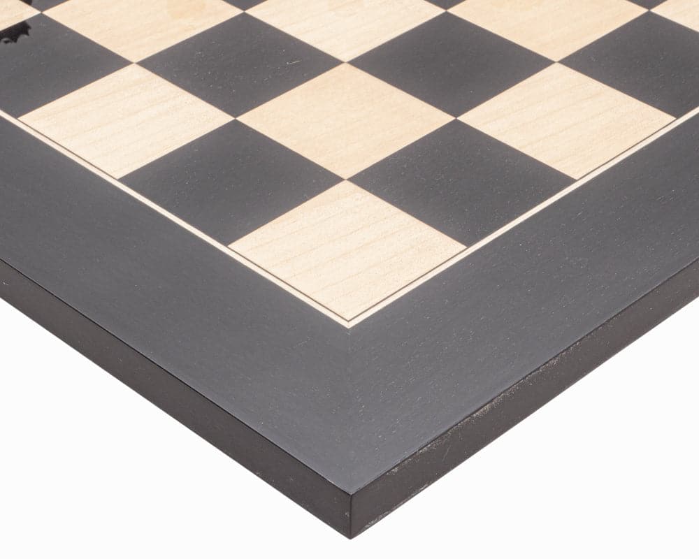 High-quality Black Anegre and Maple chessboard with high gloss finish and 1.9-inch playing squares, crafted in Spain.