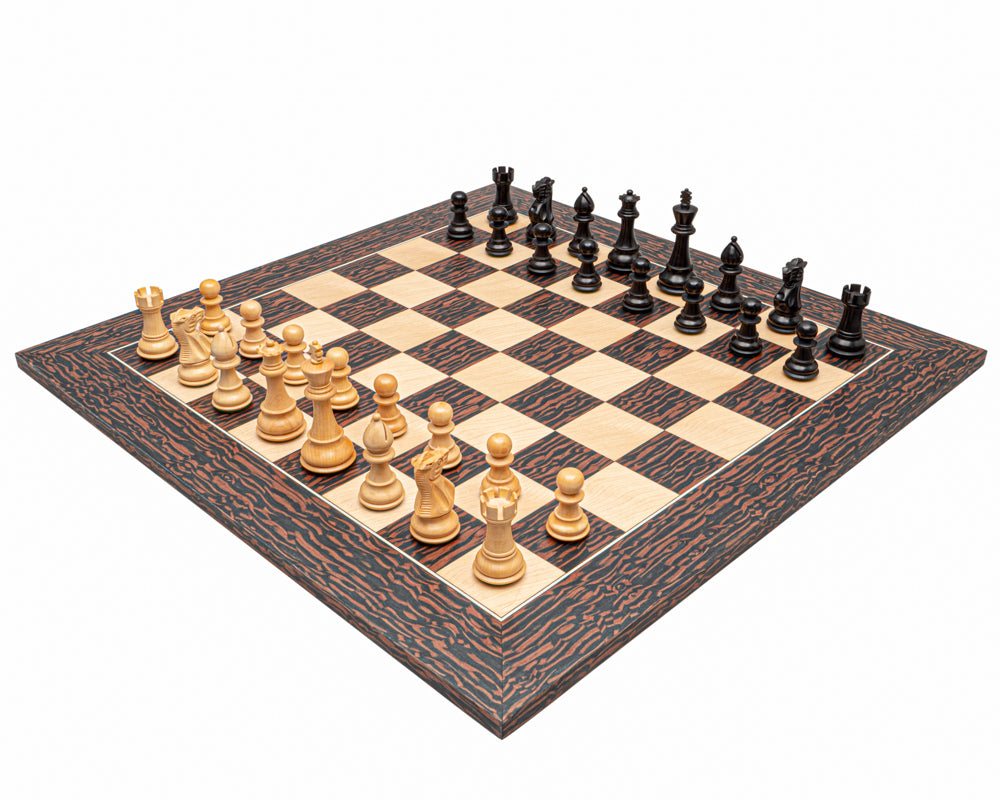 Klassisches Staunton-Schachset in Tiger-Ebenholz und Schwarz