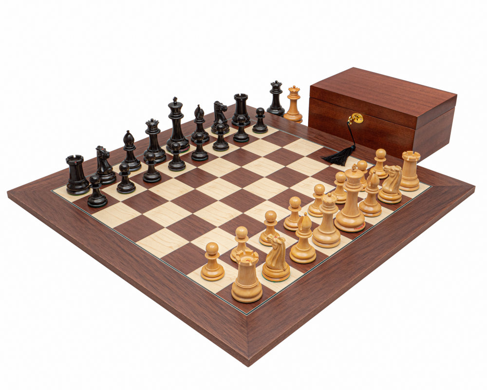 Die 1849 Original Staunton Ebenholz und Palisander Luxus-Schach-Set mit Kabinett
