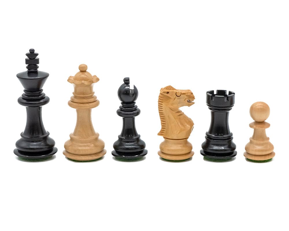 The Kingsclere Ebony and Walnut Luxury Chess Set pieces, beautifully crafted in Greece with high quality Walnut and Maple veneers.