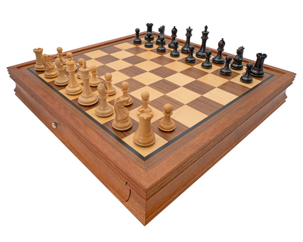 Sovereign Luxus-Schachset aus Ebenholz und Mahagoni mit Schrank