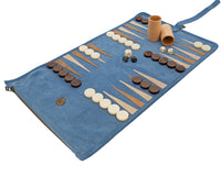 Manopoulos Veloursleder-Roll-Up-Reise-Backgammon-Set – RAF Blue