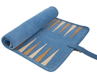 Manopoulos Veloursleder-Roll-Up-Reise-Backgammon-Set – RAF Blue