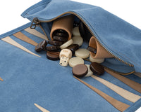 Manopoulos Veloursleder-Roll-Up-Reise-Backgammon-Set – RAF Blue