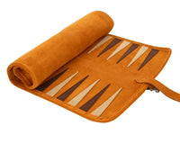 Manopoulos Reise-Backgammon-Set aus Wildleder zum Aufrollen - Zimt