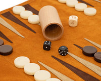 Manopoulos Reise-Backgammon-Set aus Wildleder zum Aufrollen - Zimt
