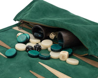 Manopoulos Wildleder-Roll-Up Reise-Backgammon-Set – Grün