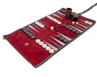 Manopoulos Wildleder-Roll-Up Reise-Backgammon-Set – Bordeaux
