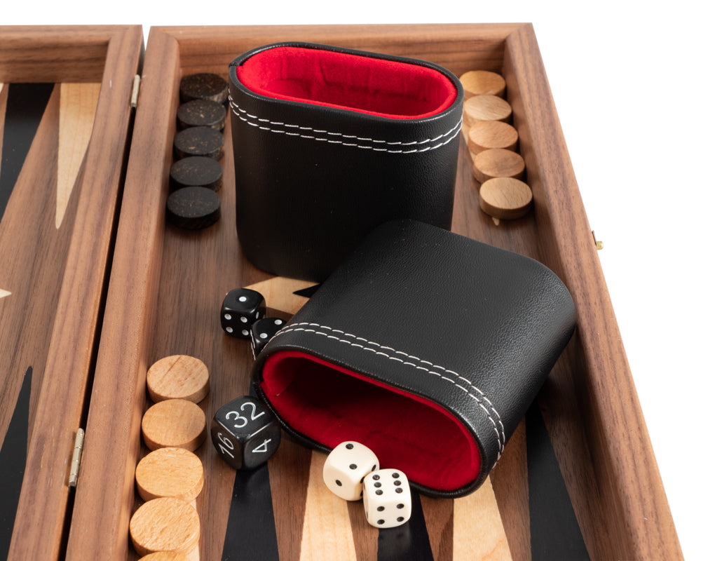 Amerikanischer Nussbaum Backgammon und Schach Kombinationsset - Reisegröße - mit Deluxe Philos Cups