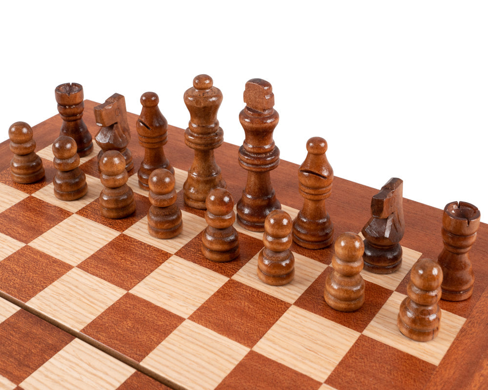 Mahagoni Kombination Backgammon und Schach Set - Reisegröße - mit deluxe Philos Tassen